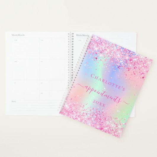Pink glitter holographic unicorn name 2023 (Devant avec enveloppe)