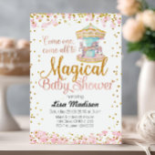 Pink Glitter Horse Carrousel Baby shower Uitnodigi Kaart