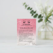 PInk Glitter Marble Aftercare Instructions Visitekaartje (Staand voorkant)