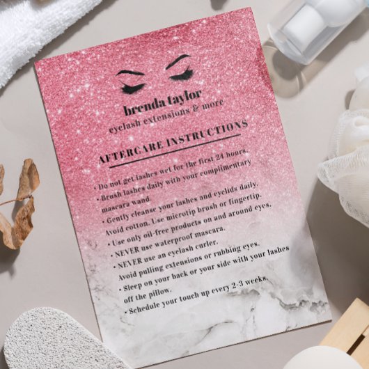 PInk Glitter Marble Aftercare Instructions Visitekaartje