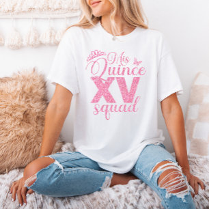 Pink Glitter Mis Quince XV Squad Quinceanera Party T-shirt