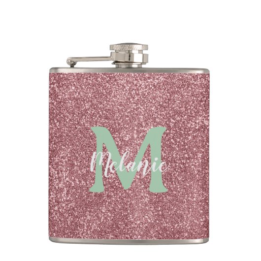 Pink Glitter Monogram Flask Chic Heupfles (Voorkant)