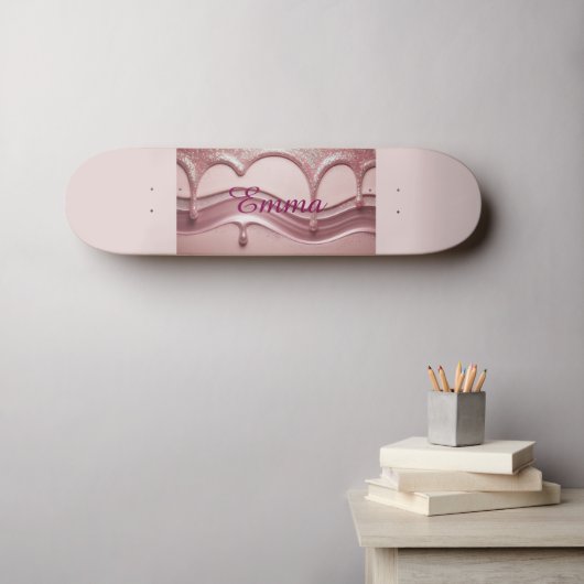 Pink Glitter Naam Emma Skateboard (Muurkunst (Horizontaal))