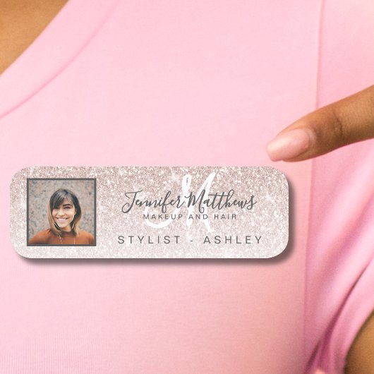 Pink Glitter Photo Business Logo Makeup Hair Salon Naamplaatje
