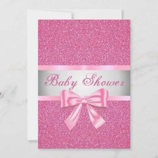 Pink Glitter Pink Bow Baby shower Uitnodiging (Voorkant)