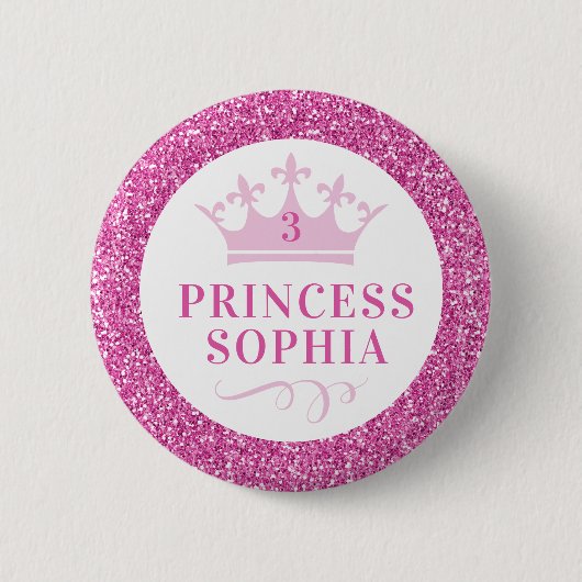 Pink Glitter Princess Personalized Birthday Ronde Button 5,7 Cm (Voorkant)