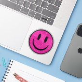 Pink Glitter Smile Face Custom-Cut Vinyl Stickers (Laptop met iPhone)