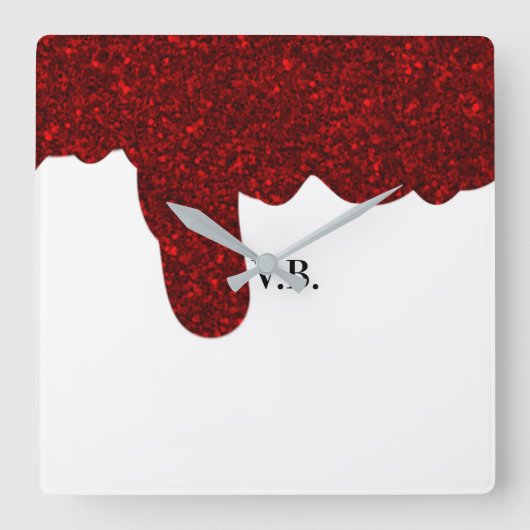 Pink glitter sparkle art design add name text  vierkante klok (Voorkant)