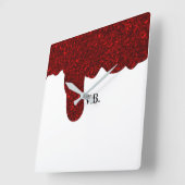 Pink glitter sparkle art design add name text  vierkante klok (Hoek)