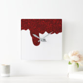 Pink glitter sparkle art design add name text  vierkante klok (Huis)