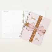Pink Glitter Stripes & Bow Personalized Planner (Devant avec enveloppe)