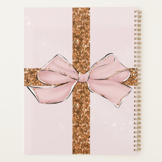 Pink Glitter Stripes & Bow Personalized Planner (Dos)