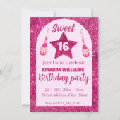 Pink Glitter Sweet 16 Verjaardag Uitnodiging (Voorkant)
