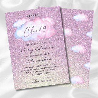 Pink Glitter Waterverf Cloud Baby shower Kaart