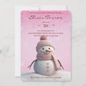 Pink Glitters Winter Snowman Baby shower Kaart (Voorkant)