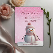 Pink Glitters Winter Snowman Baby shower Kaart