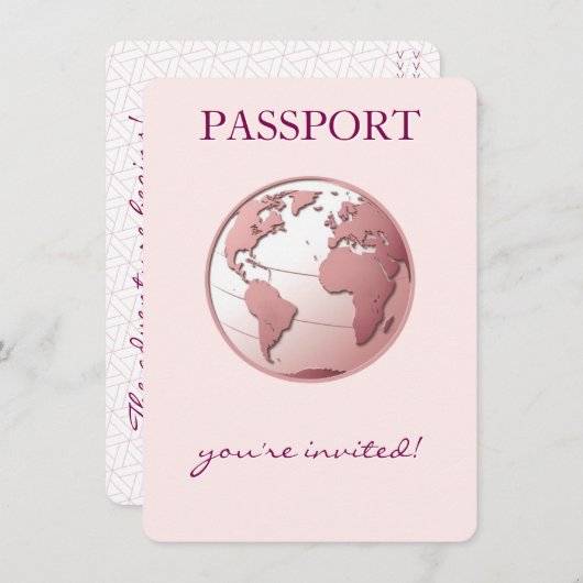 Pink Globe Passport Travel Diaper Raffle Informatiekaartje (Voorkant / Achterkant)