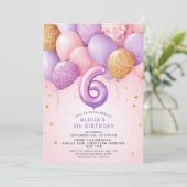 Pink Gold 6th Birthday Girl Invitation (Debout devant)