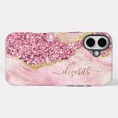 Pink Gold Agaat Marble Name Script Case-Mate iPhone Case (Achterkant (horizontaal))