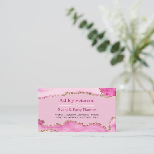 Pink & Gold Agate Faux Parties scintillant Carte d (Debout devant)