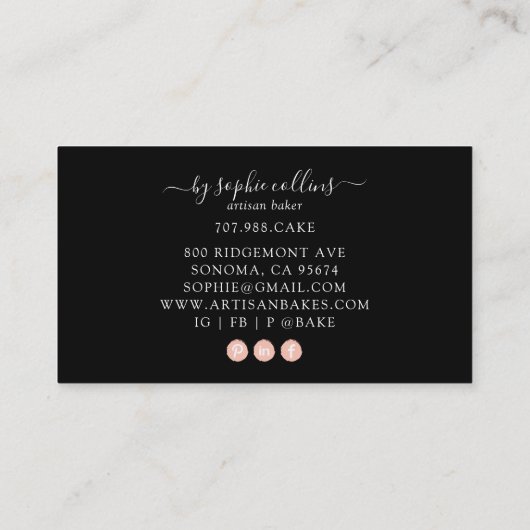 Pink Gold Baker Waterverf Baker Pastry Chef Zwart Visitekaartje (Achterkant)