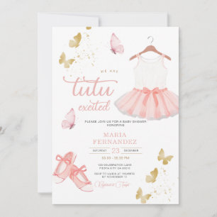 Pink Gold Ballet Girl Baby shower Uitnodiging