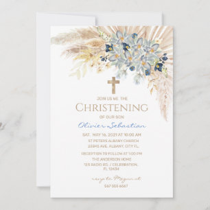 Pink Gold Boho Girl Baptism Christening Uitnodigin Kaart