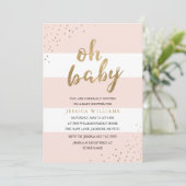 Pink & Gold Bold Stripes Oh Baby shower Invitation (Debout devant)