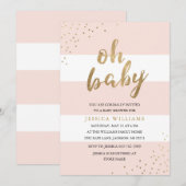 Pink & Gold Bold Stripes Oh Baby shower Invitation (Devant / Derrière)
