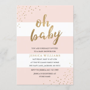 Pink & Gold Bold Stripes Oh Baby shower Invitation