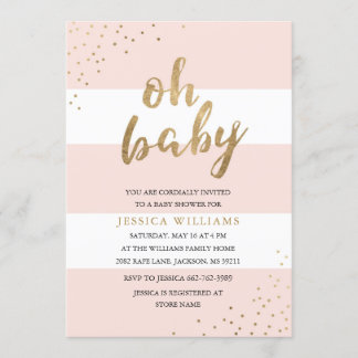 Pink & Gold Bold Stripes Oh Baby shower Invitation
