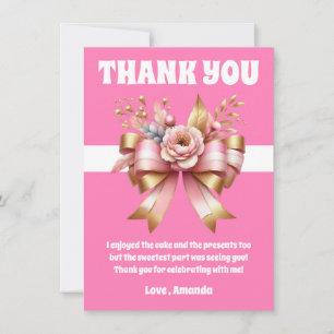 Pink Gold Bow premier anniversaire Carte de remerc