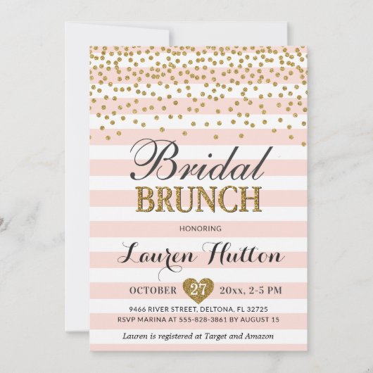 Pink Gold Bridal Brunch Invitations Cartes Mimosa (Devant)