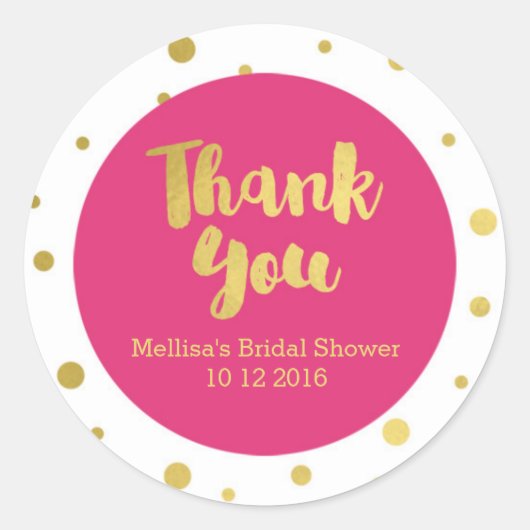 Pink Gold Bridal Shower Thank You Favor Sticker (Voorkant)