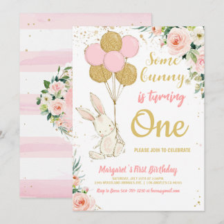 Pink Gold Bunny Verjaardag Kaart