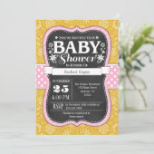Pink Gold Chalkboard Floral Baby shower Invitation (Debout devant)