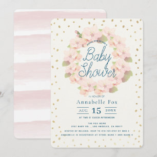 Pink & Gold Cherry Blossom Krans Baby shower Kaart