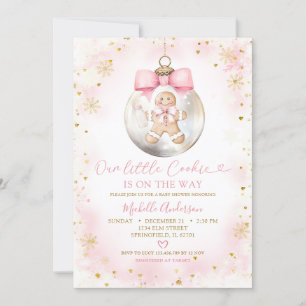 Pink Gold Christmas Baubles Cookie Baby shower Kaart