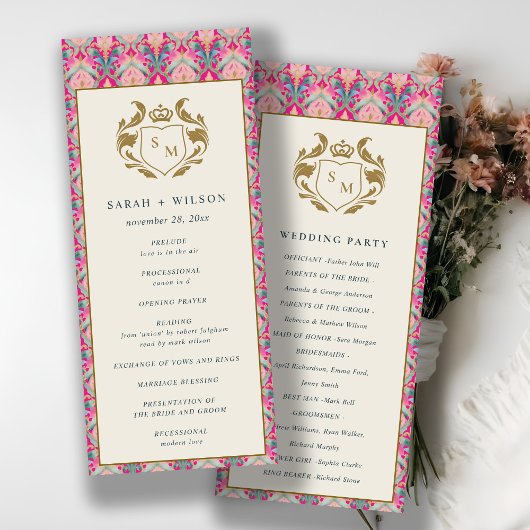 Pink Gold Classy Floral Laurel Wedding Programma