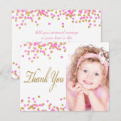 Pink Gold Confetti Photo Merci Cartes (Devant / Derrière)