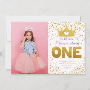 Pink Gold Confetti Princess Birthday Uitnodiging