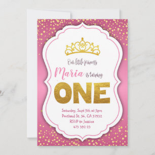 Pink Gold Confetti Princess Birthday Uitnodiging 