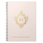 Pink Gold Crest Monogram en Naam Elegant Notitieboek (Voorkant)