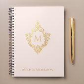 Pink Gold Crest Monogram en Naam Elegant Notitieboek