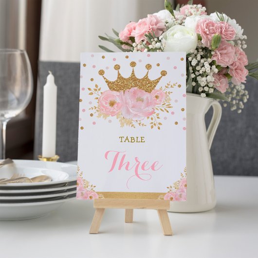 Pink Gold Crown Princess Baby Girl Numéro de table