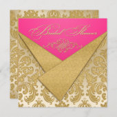 Pink, Gold Damask, Scroll Bridal Shower Invitation (Devant / Derrière)