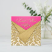 Pink, Gold Damask, Scroll Bridal Shower Invitation (Debout devant)