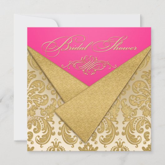 Pink, Gold Damask, Scroll Bridal Shower Invitation (Devant)