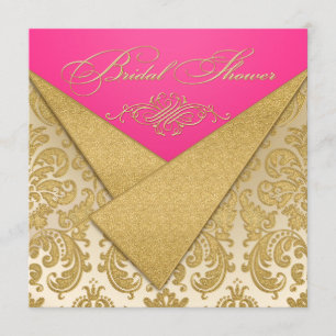 Pink, Gold Damask, Scroll Bridal Shower Invitation