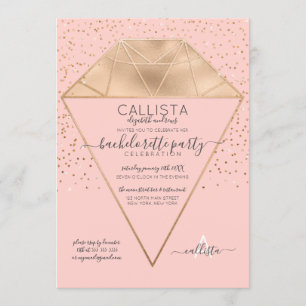Pink Gold Diamond Confetti Glitter Bachelorette Kaart